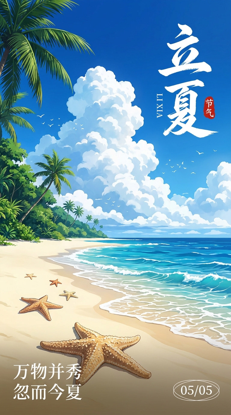 二十四节气立夏漫画风手机海报