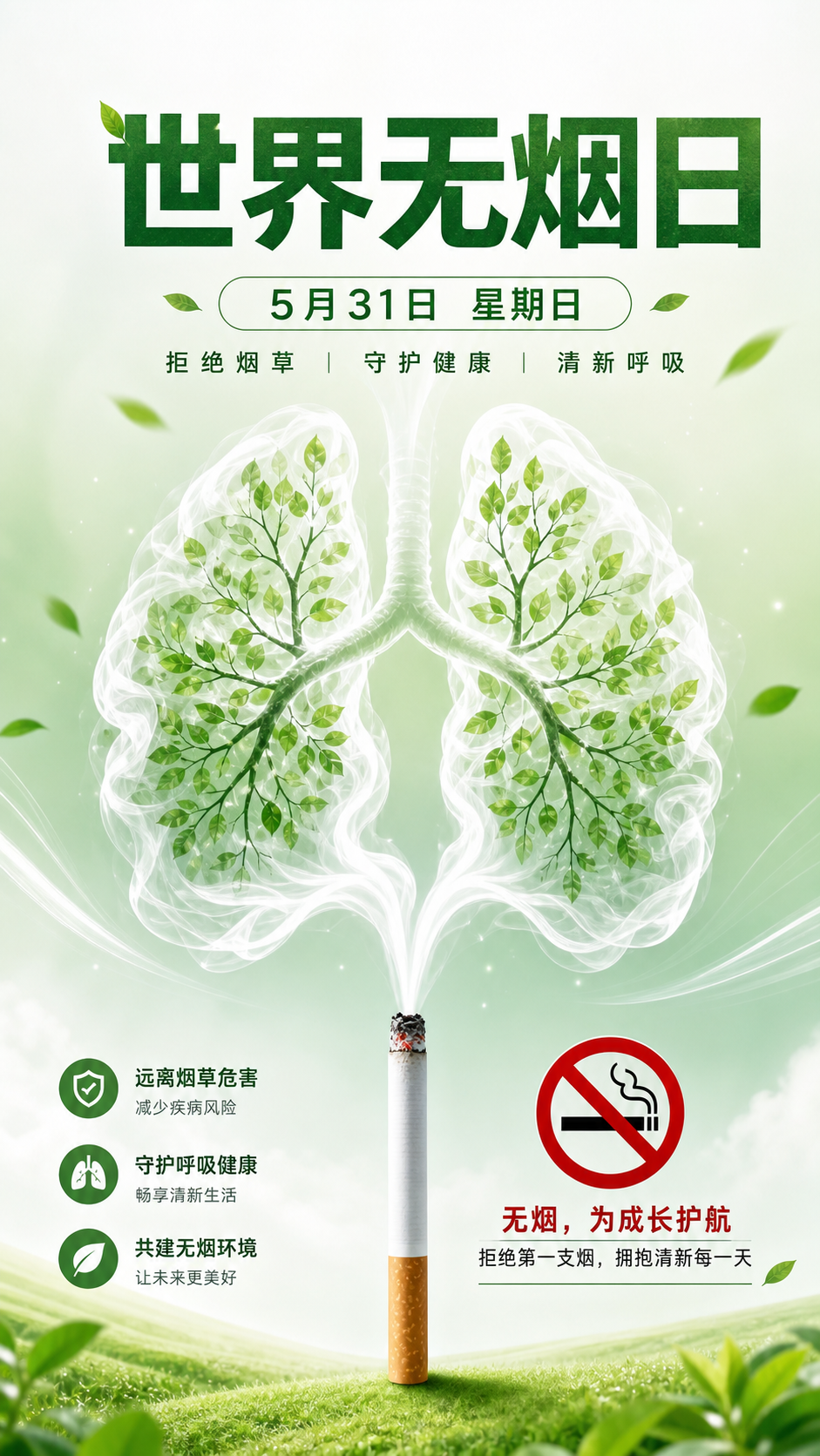 5月31日世界无烟日守护健康手机海报