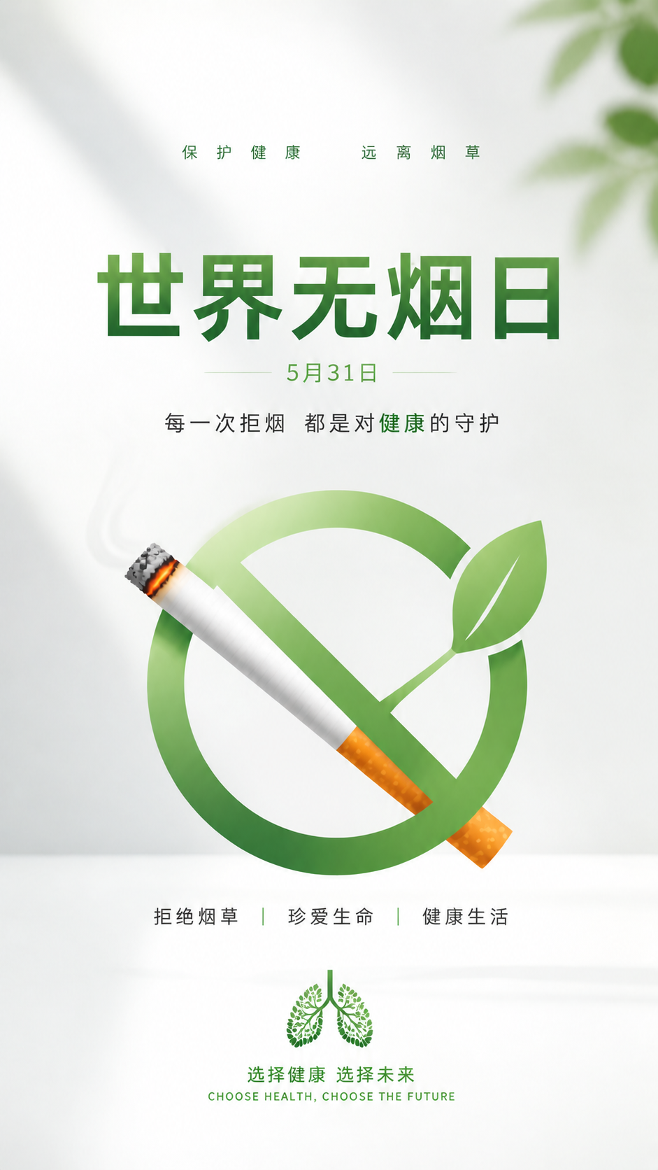 世界无烟日守护家人安康手机海报