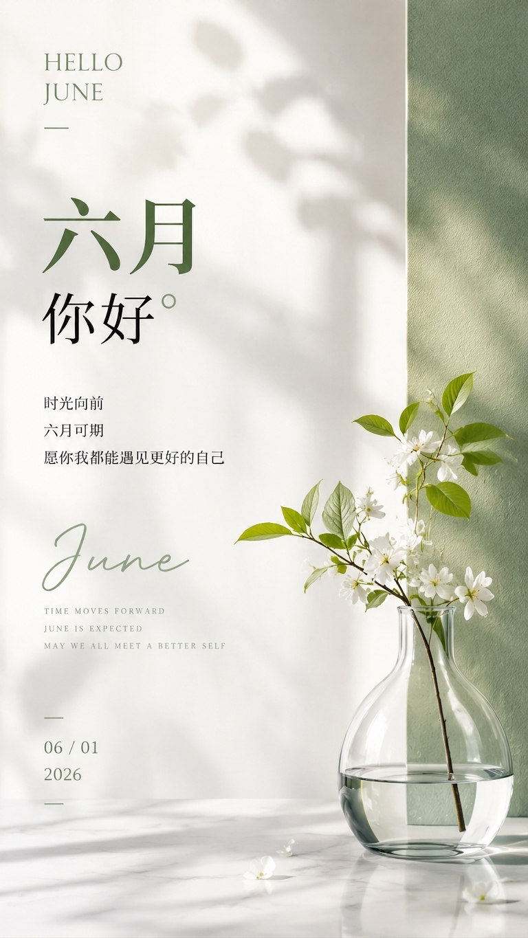 六月你好人间初夏ins风创意手机海报