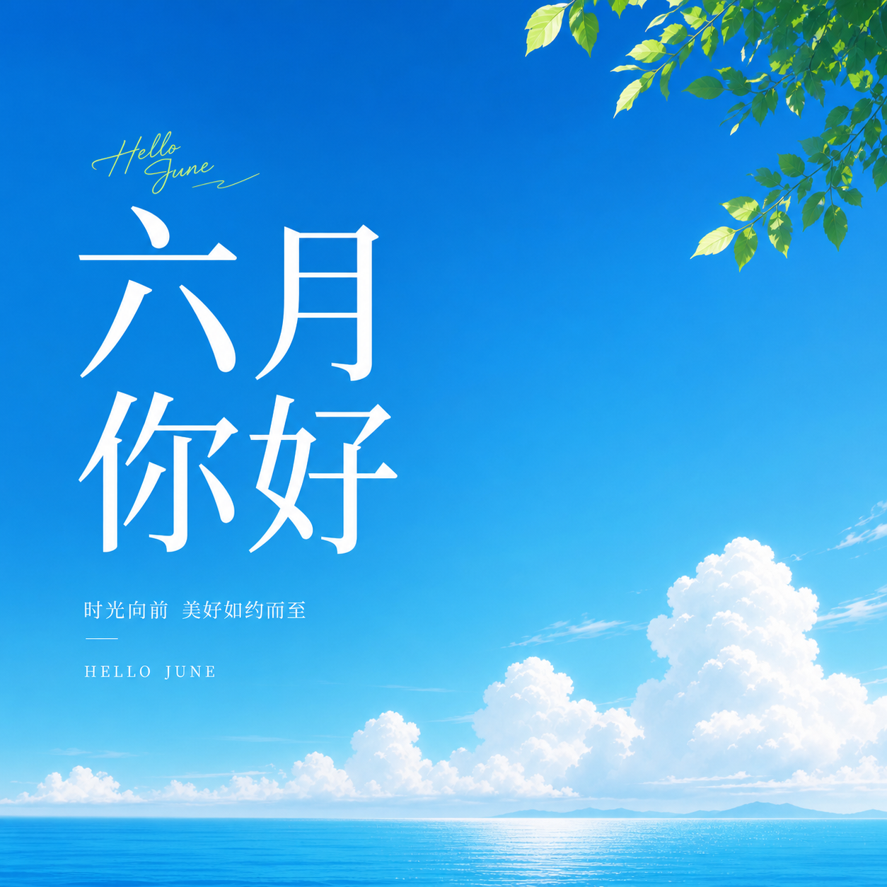 六月你好蓝色简约微信公众号次图
