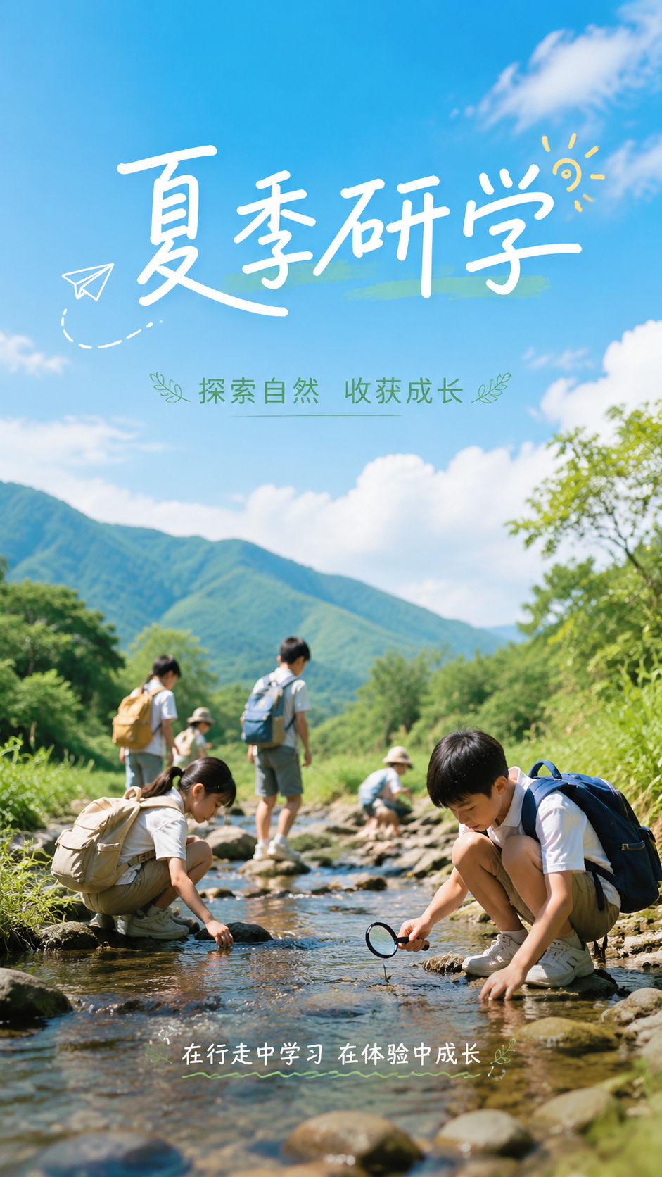 夏季研学探索自然实景宣传手机海报
