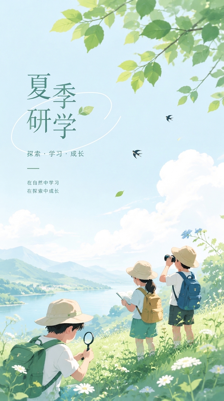 夏季研学砺志成长动漫风手机海报
