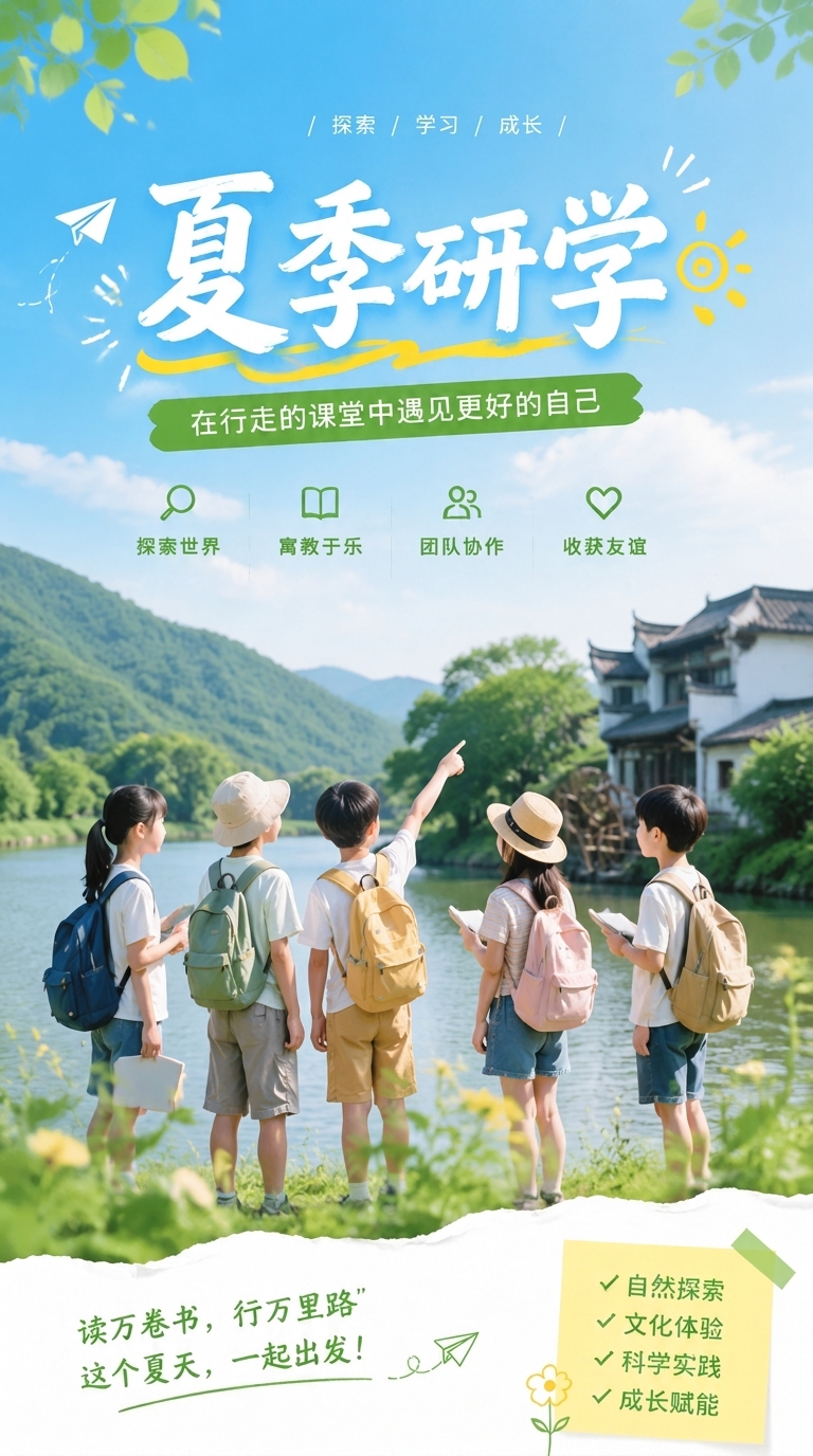 夏季研学读万卷书行万里路手机海报
