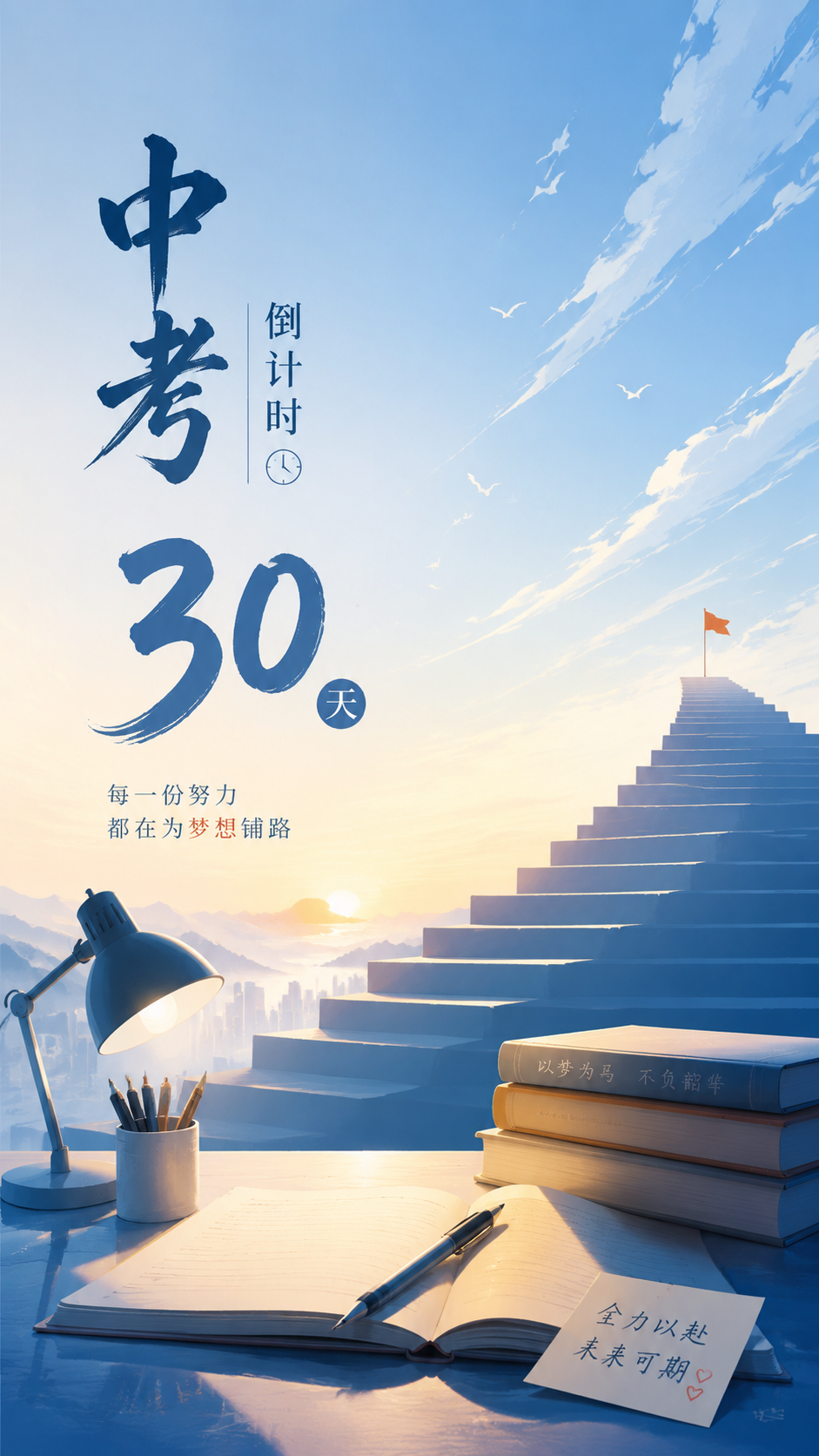 中考倒计时30天努力拼搏手机海报