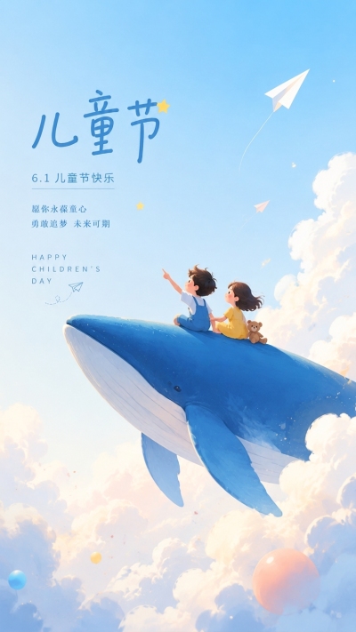 六一儿童节快乐动漫风手机海报