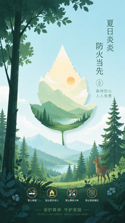 夏日预防森林火灾知识科普手机海报