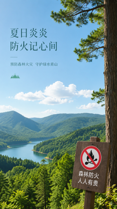 夏日炎炎预防森林火灾实景宣传手机海报