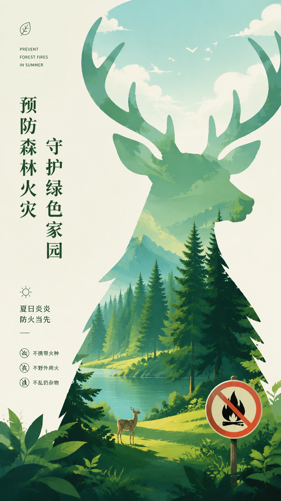 预防森林火灾守护绿色家园手机海报