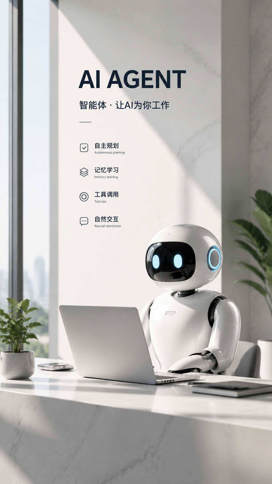 AI智能体让AI为你工作简约手机海报