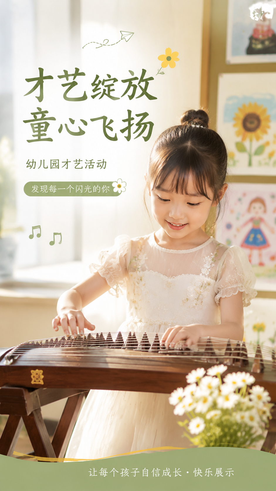 六一幼儿园才艺活动实景宣传手机海报