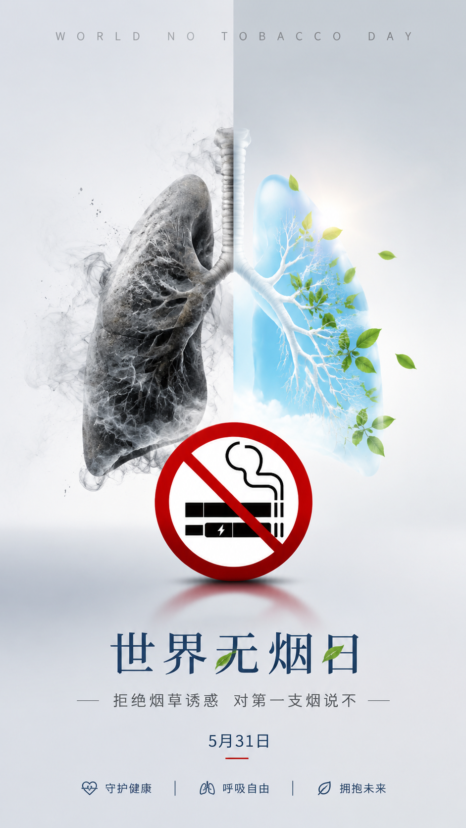 世界无烟日向烟草说再见手机海报