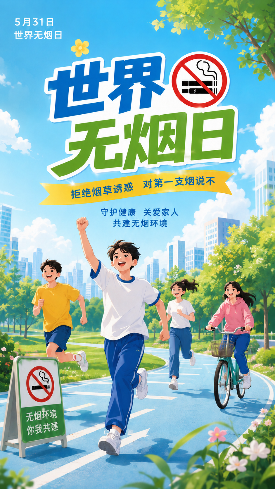 世界无烟日共建无烟环境手机海报
