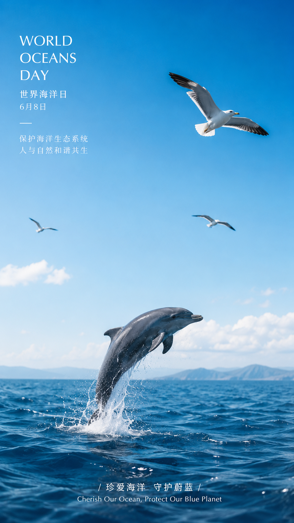 世界海洋日知识科普创意手机海报