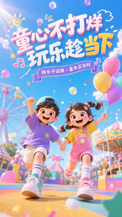 六一儿童节游乐园活动宣传手机海报