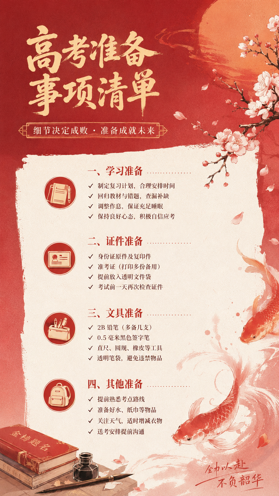 高考考前准备事项全指南手机海报