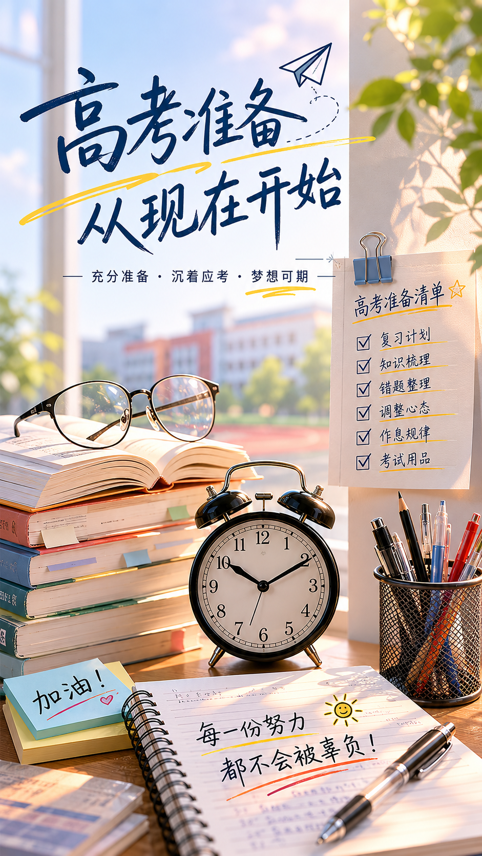 高考准备事项万事筹备静待花开手机海报