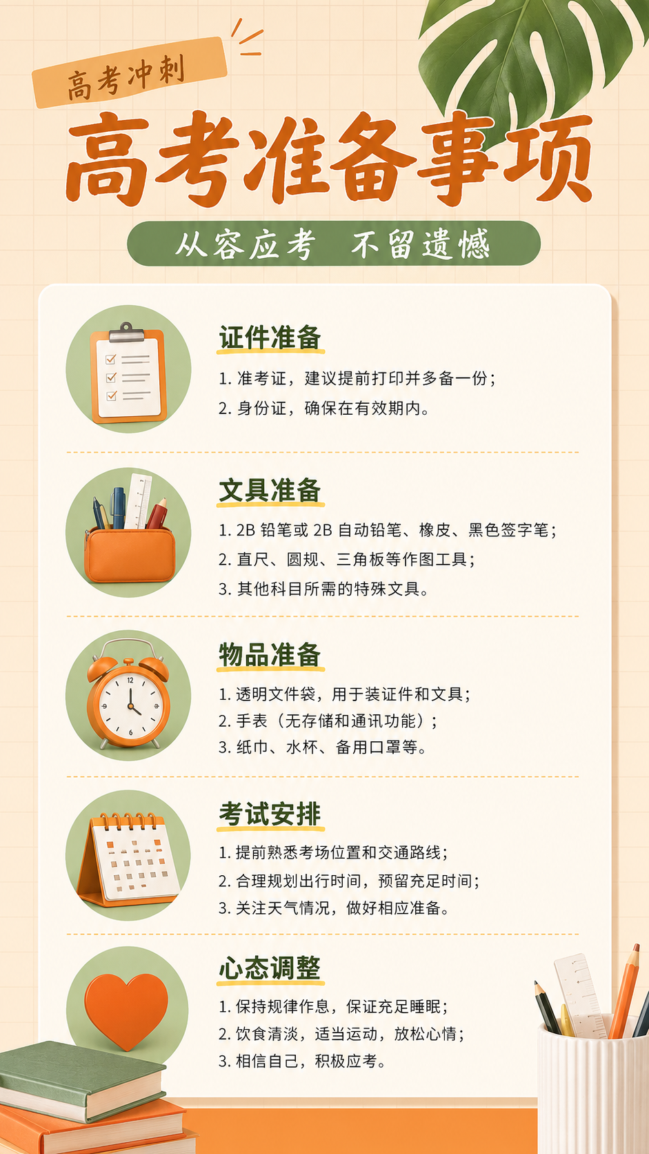 高考准备事项从容应考不留遗憾手机海报
