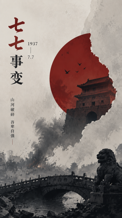 七七事变以史为鉴知耻后勇手机海报
