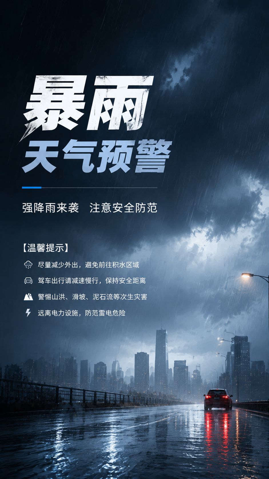 暴雨天气预警减少外出安全为先手机海报