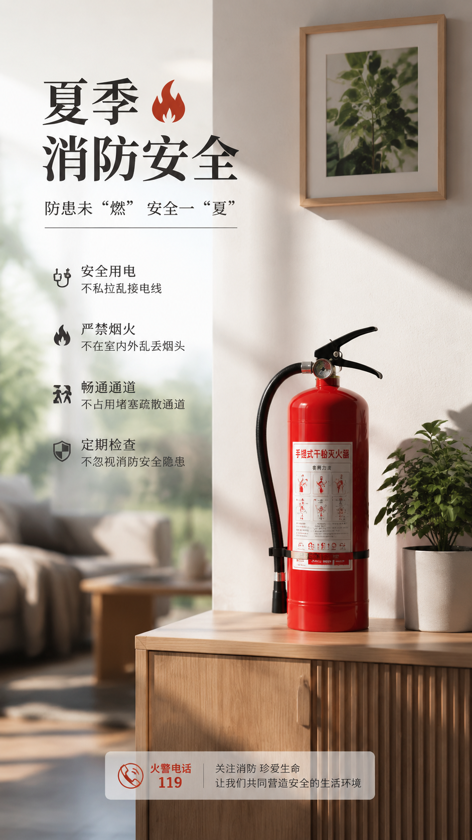 夏季消防安全用电实景宣传手机海报