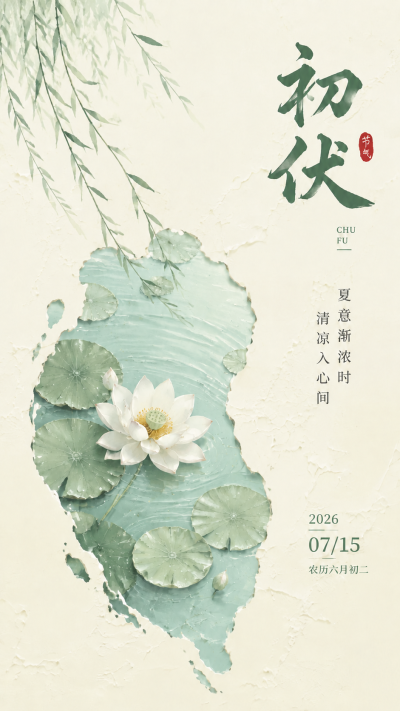 初伏时节夏意渐浓水彩风手机海报