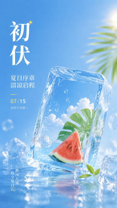 初伏来袭清淡饮食祛湿防暑手机海报