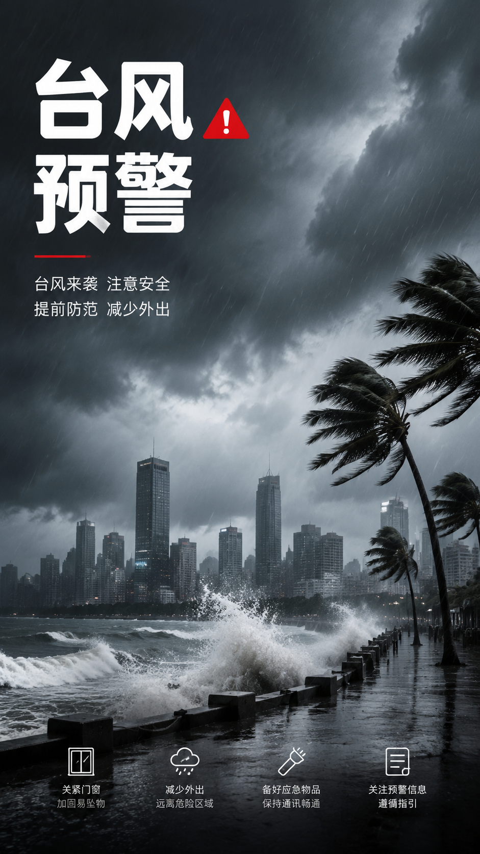台风预警提前防范减少外出手机海报
