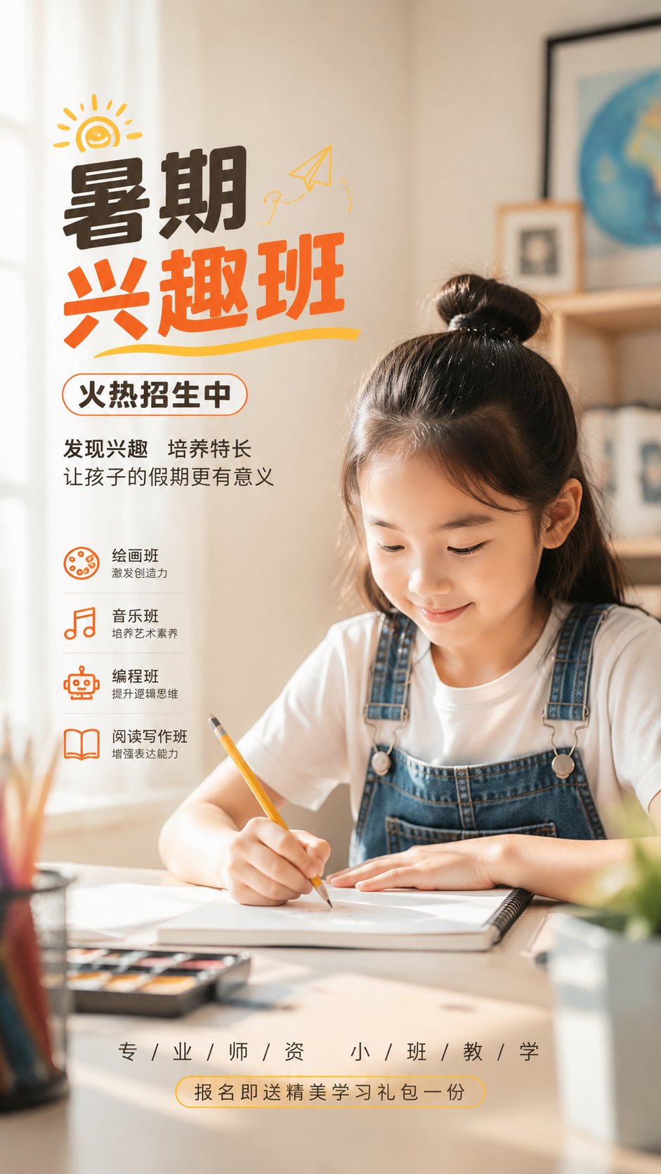 暑期兴趣班限时报名实景宣传手机海报
