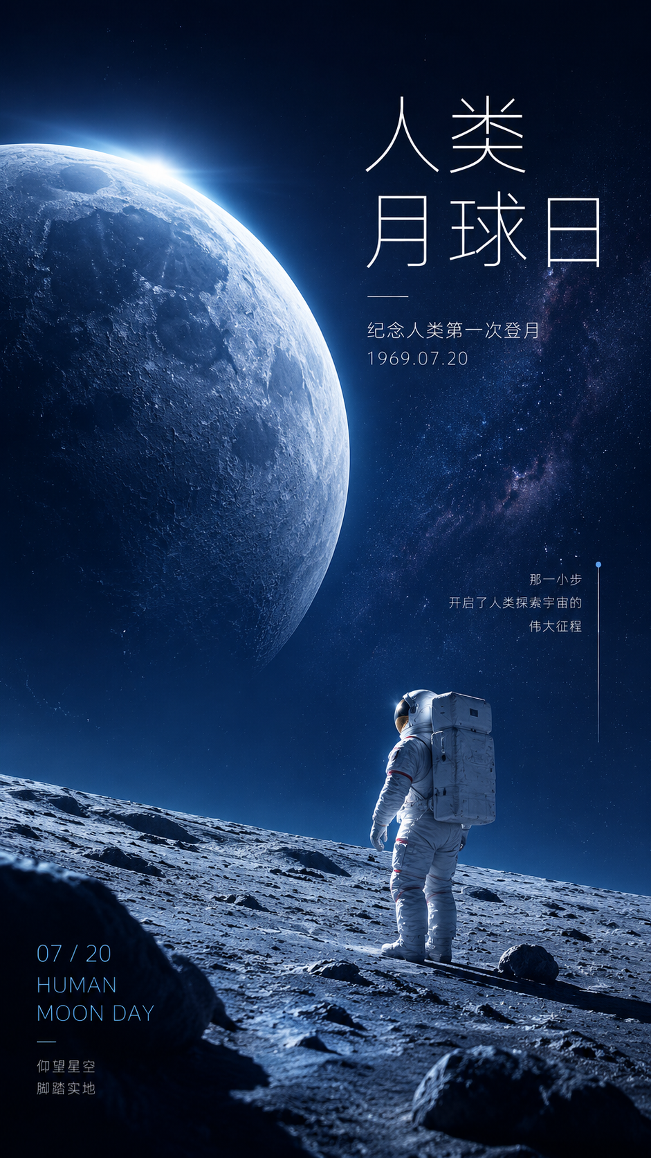 人类月球日航天兴邦逐梦星辰手机海报