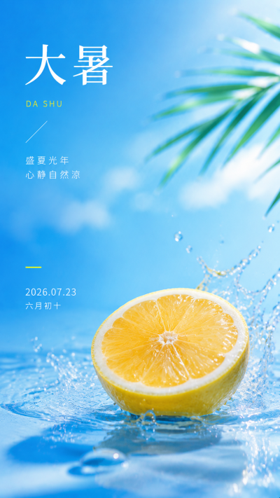 大暑时节盛夏正浓实景宣传手机海报