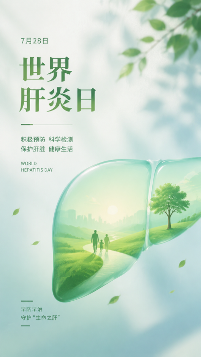 世界肝炎日早筛早治创意宣传手机海报