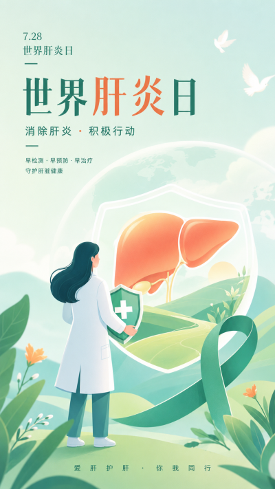 世界肝炎日肝病科普卡通风手机海报