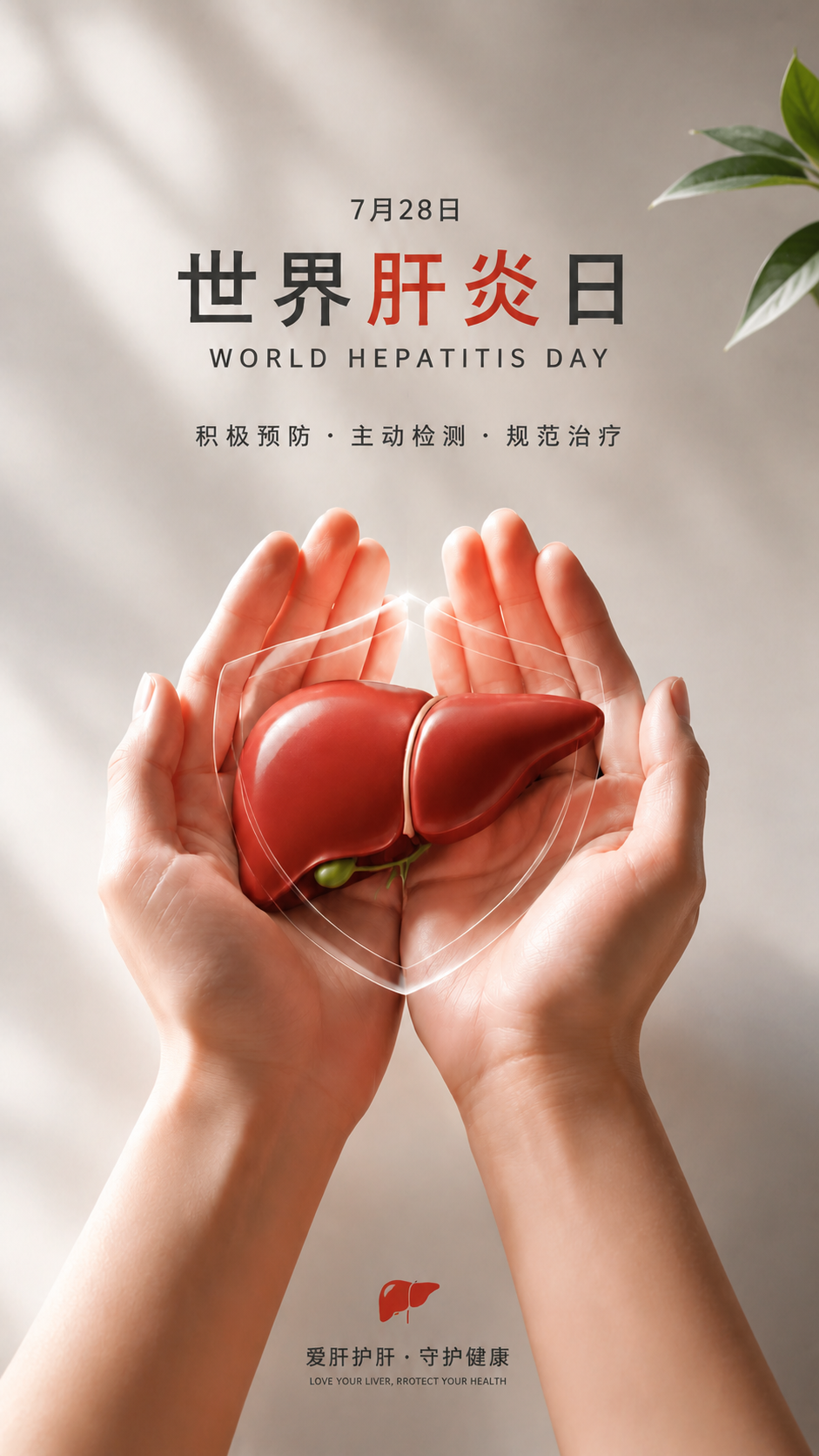 世界肝炎日共护肝健康手机海报