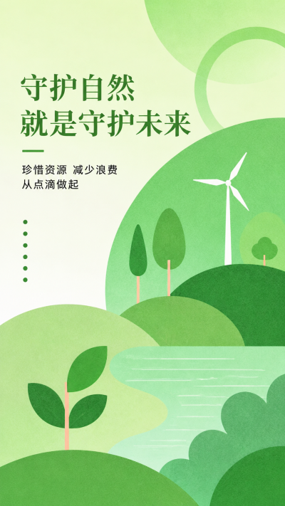 守护青绿文明环保卡通风手机海报