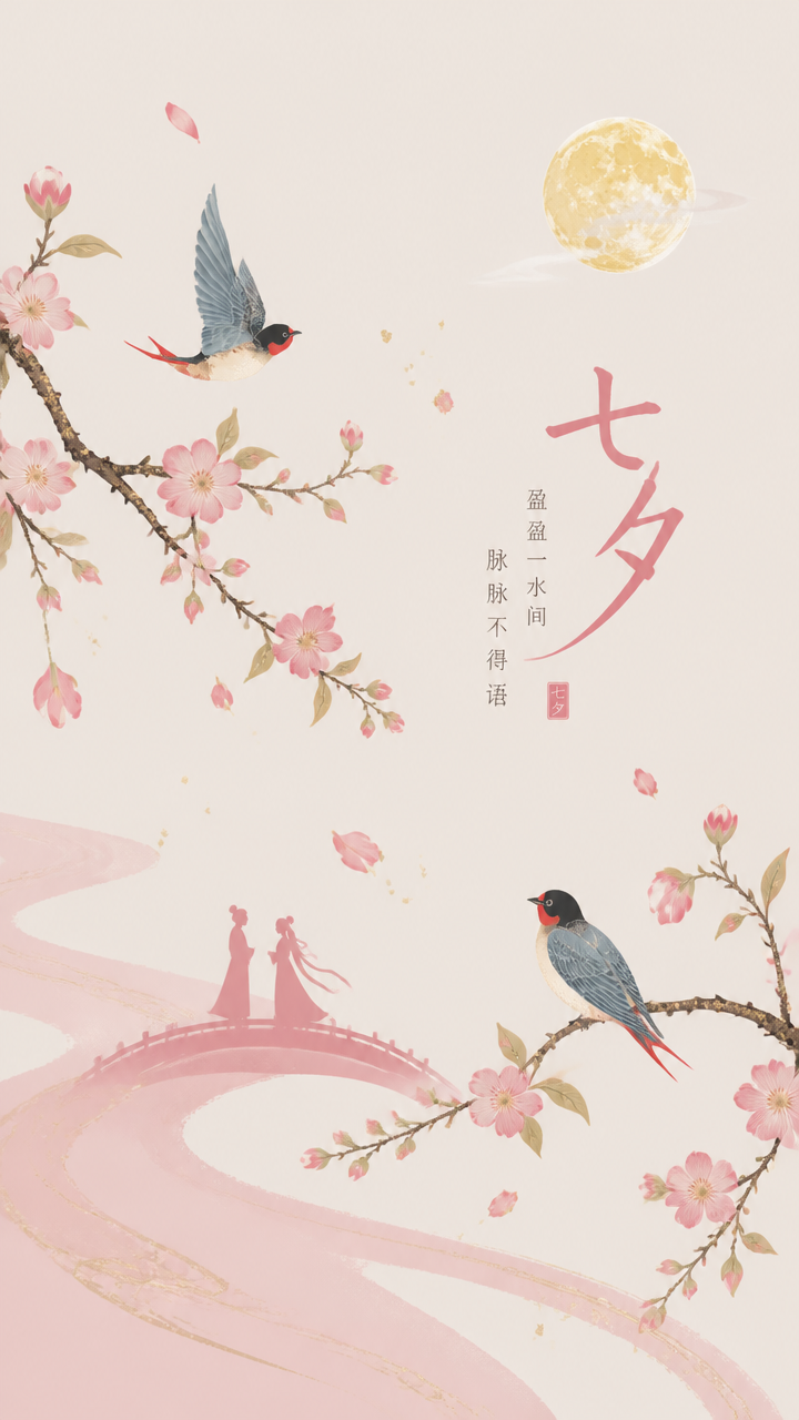 七夕鹊桥相会国风创意手机海报