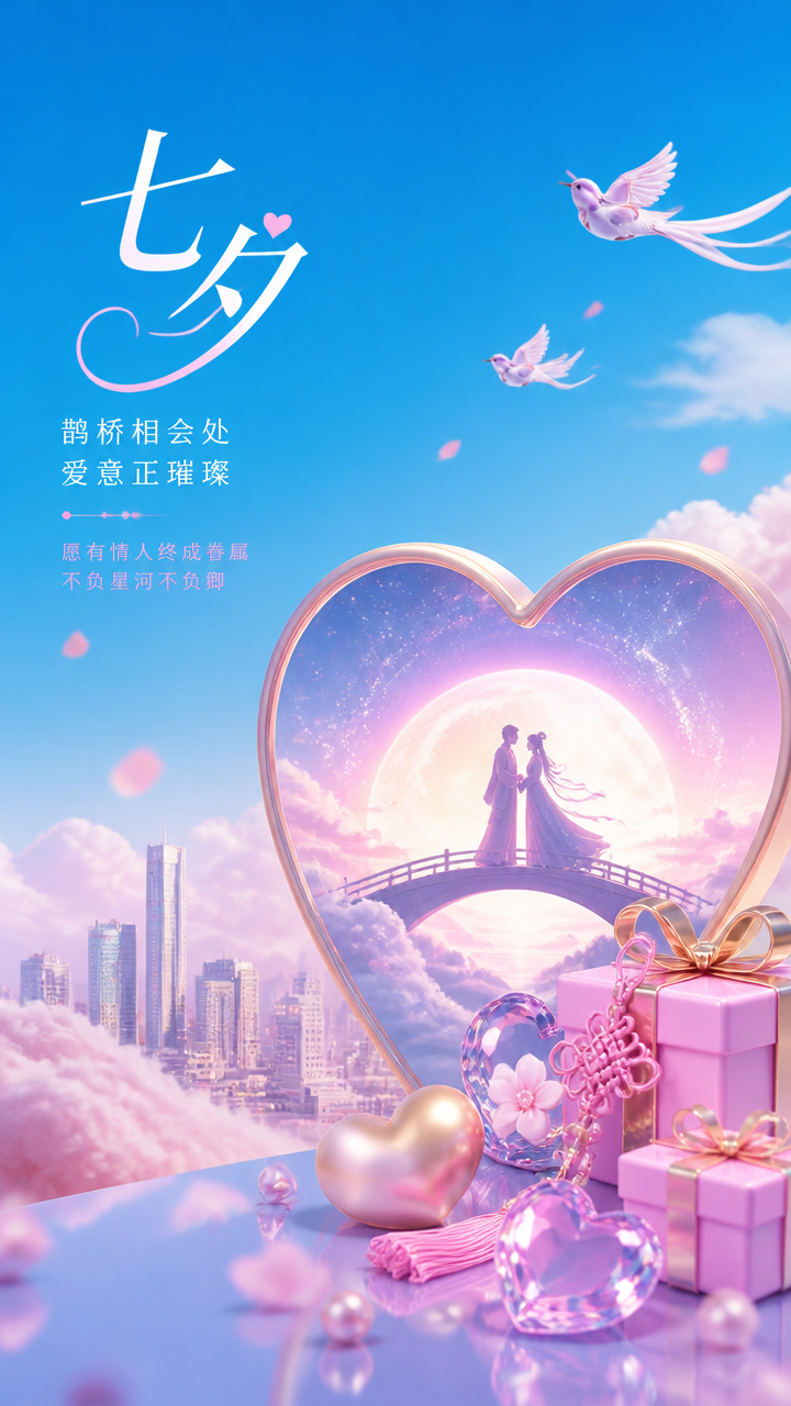 传统节日七夕节乞巧祈福手机海报