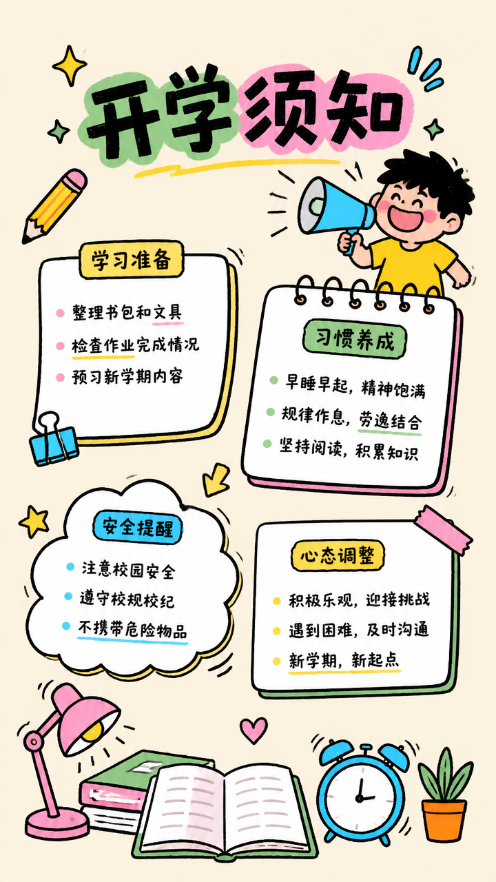 新生报到开学须知彩色贴纸风手机海报