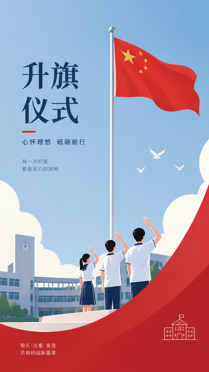 校园升旗仪式沐光敬礼创意手机海报