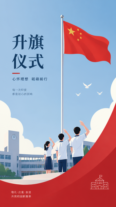 校园升旗仪式沐光敬礼创意手机海报