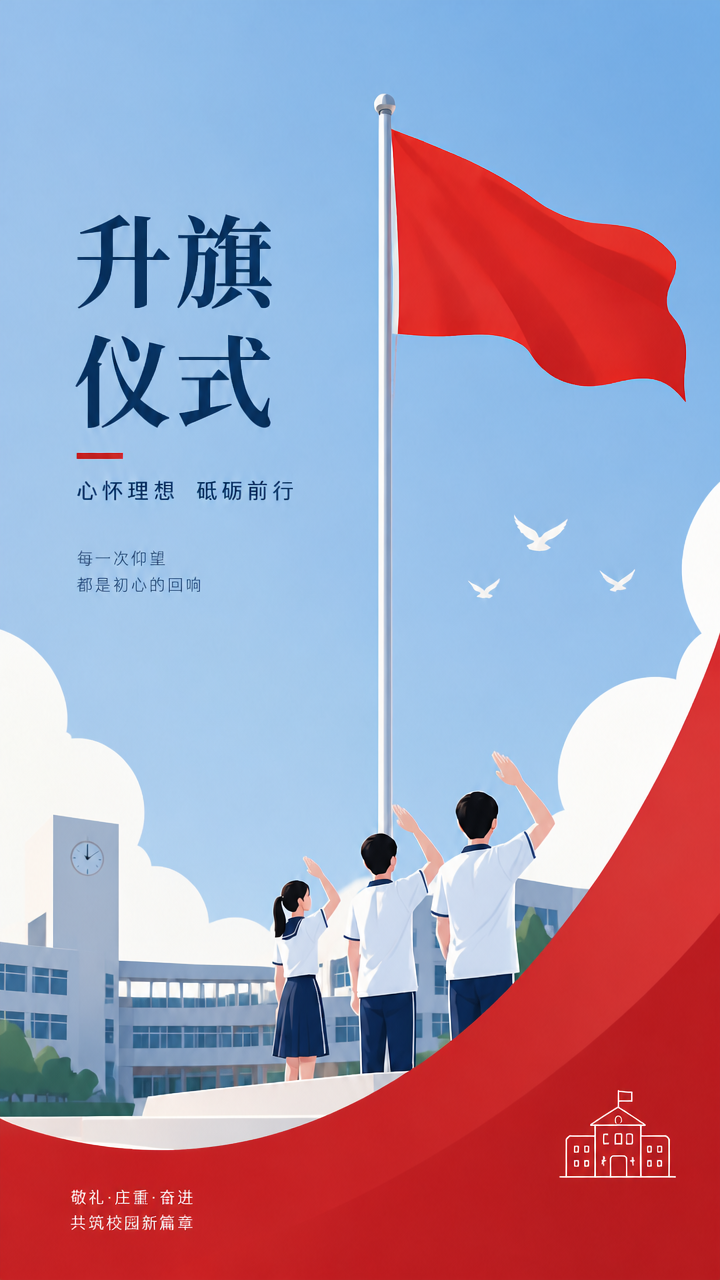 校园升旗仪式沐光敬礼创意手机海报