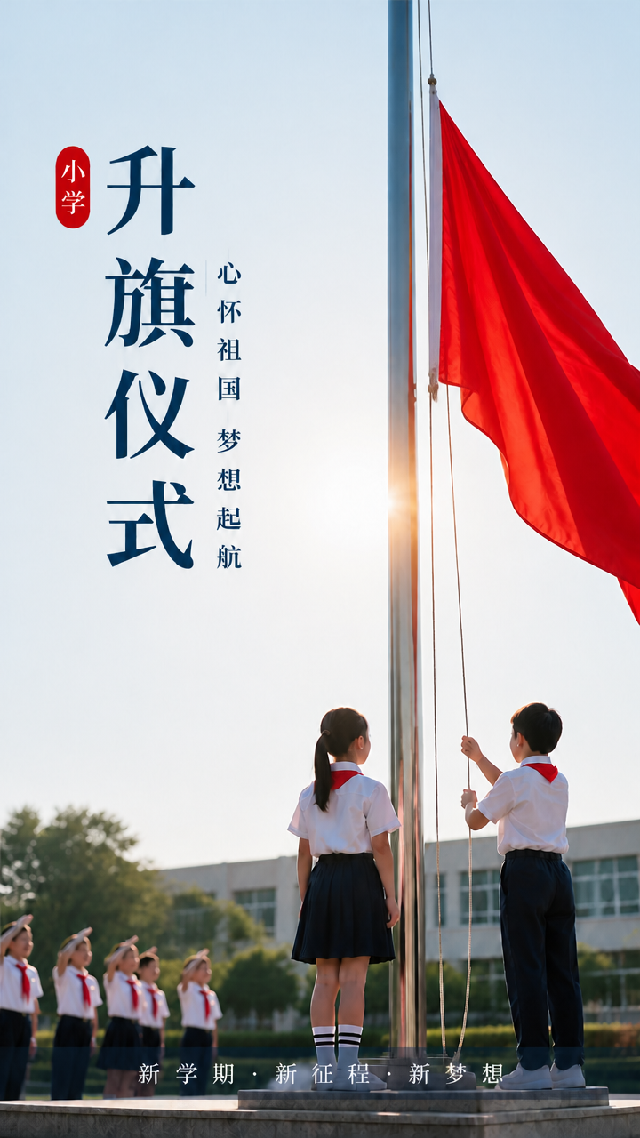 小学升旗仪式红旗冉冉实景手机海报