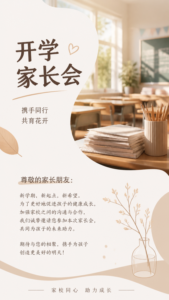 开学家长会查漏促学简约ins风手机海报