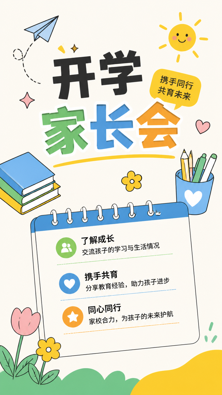 开学家长会携手同行聚力育人手机海报