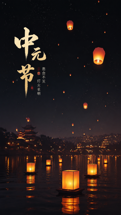 中元节敬祖睦亲简约宣传手机海报