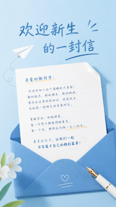 欢迎新生携手同行小清新风手机海报