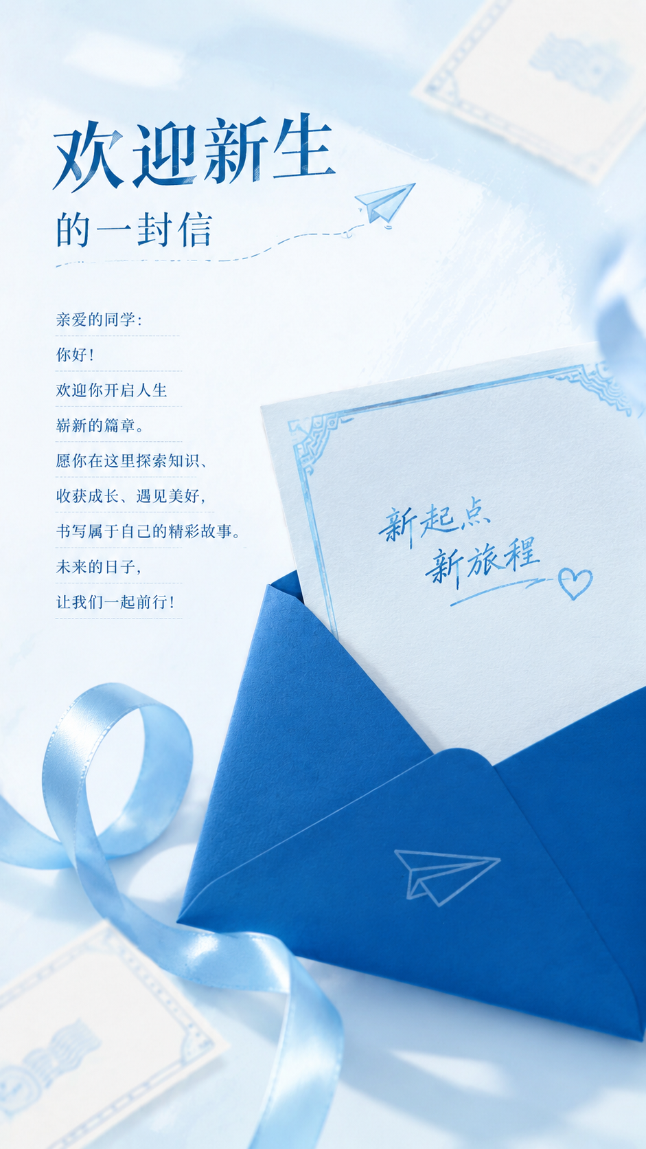开学季欢迎新生创意信封手机海报