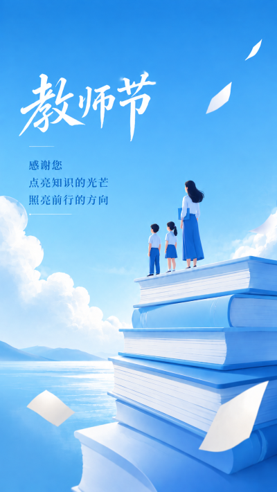 教师节感念师恩清新简约手机海报