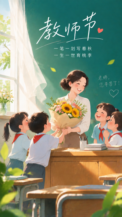 教师节敬谢吾师快乐庆祝手机海报