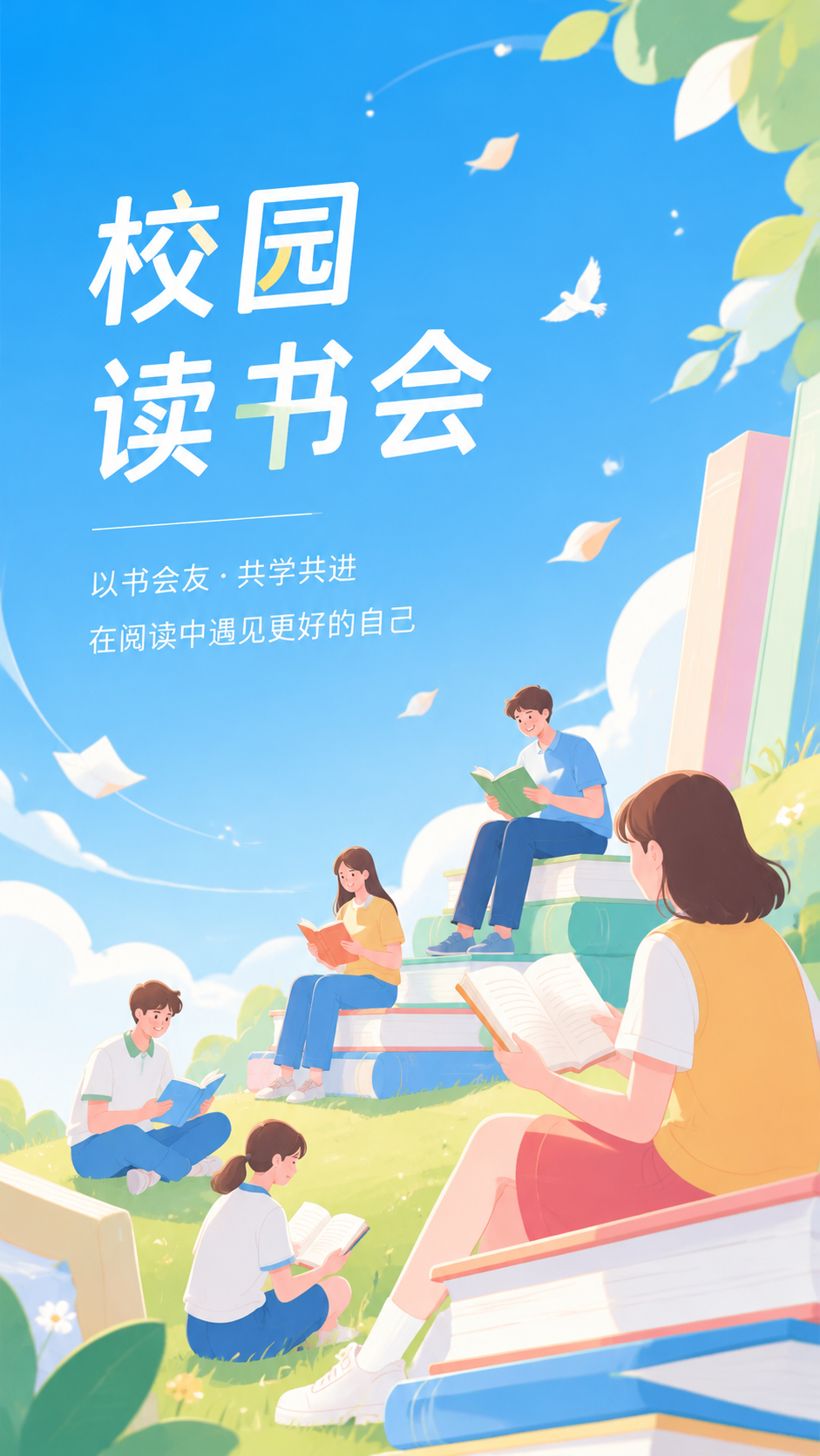 校园读书会书香润心逐光成长手机海报